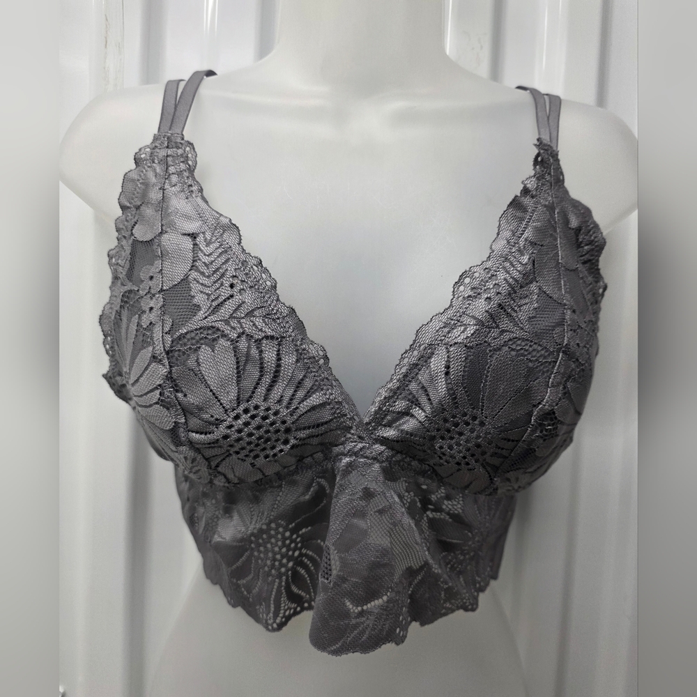 Aerie Floral Lace Bralette in Charcoal